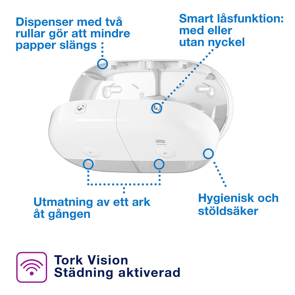 Hållare Tork SmartOne® T9 Twin Mini Elevationi för toalettpapper Vit
