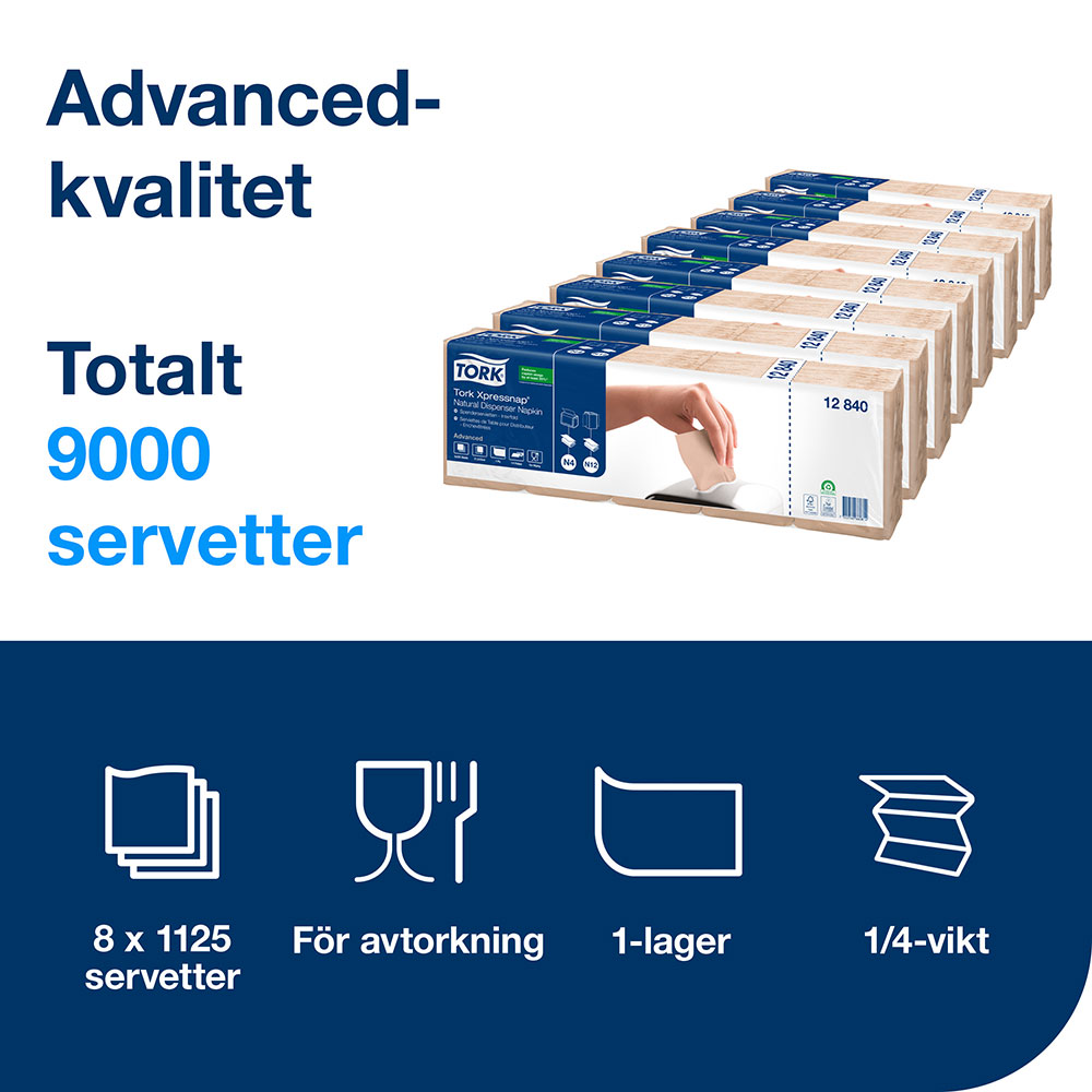 Dispenserservett Tork Xpressnap Advanced N4 1/4-vikt 1-lags 33x22cm Natur 1125st/fp