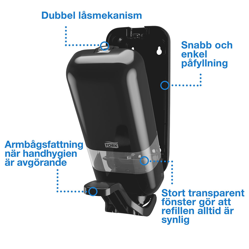 Tvålhållare Tork Skincare Dispenser S4 med armbågsfattning Svart
