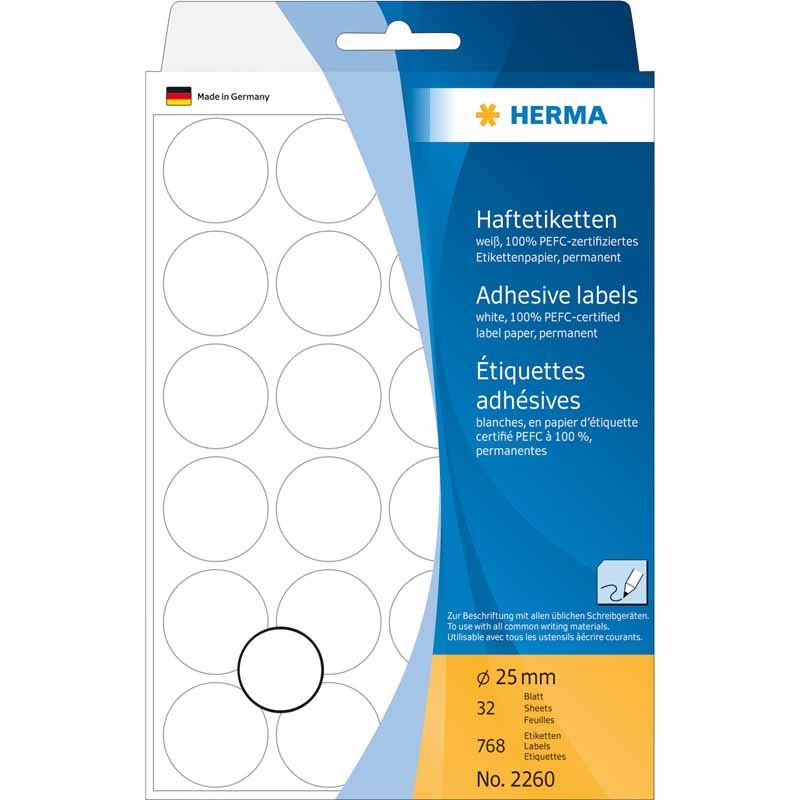 Etikett Herma 2260 Färgsignal Ø 25mm Vit 768st/fp