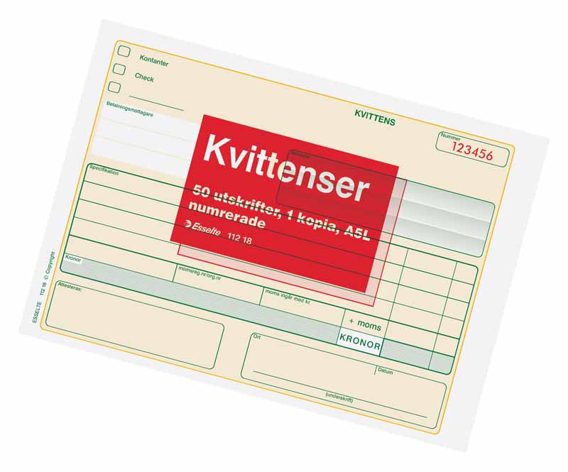 Kvittenser Esselte A5L 2x50 blad  numrerade med karbon