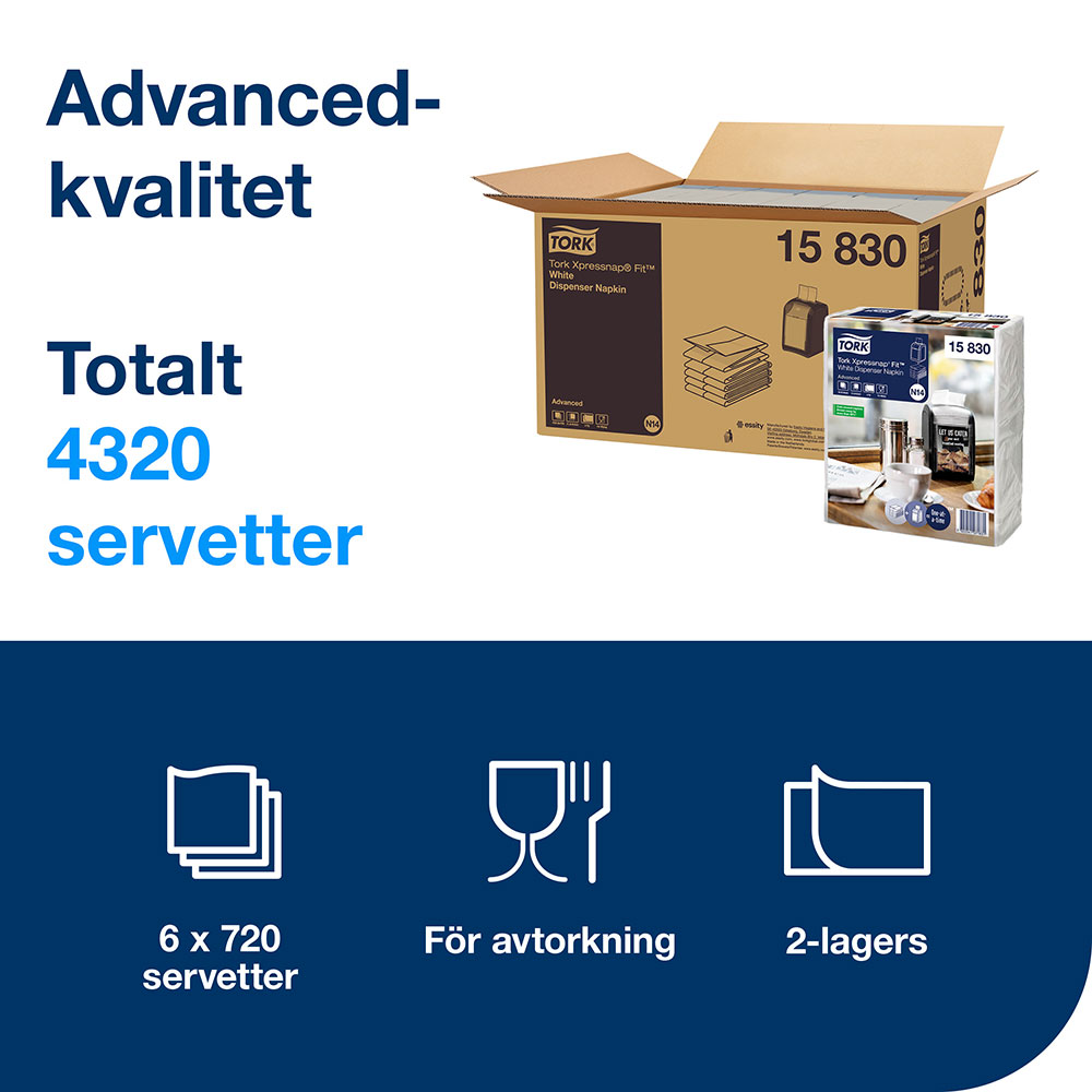 Dispenserservett Tork Xpressnap® Fit N14 Advanced 17x22cm Vit 720st/fp