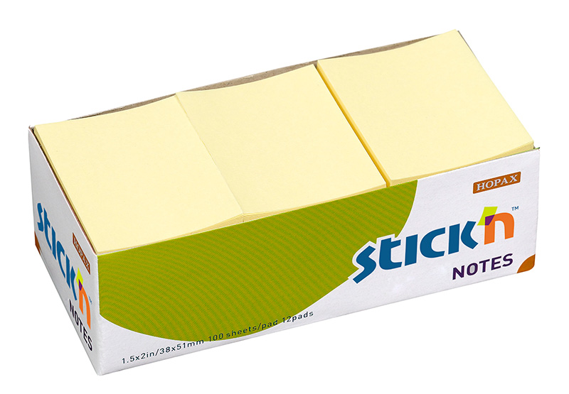Notisblock Stick'n Notes 38x50mm Gul 12st/fp
