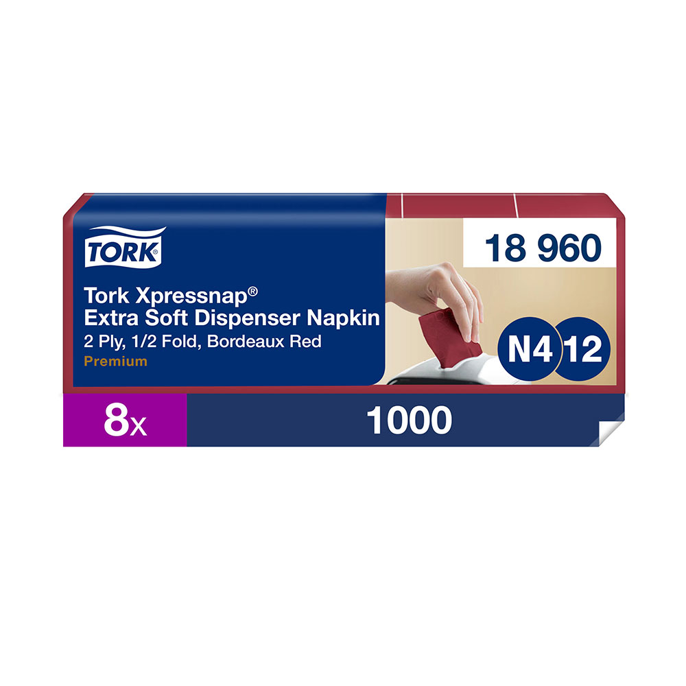 Dispenserservett Tork Xpressnap® N4 Premium 1/4-vikt 2-lags 16,5x21,3cm Bordeaux 1000st/fp