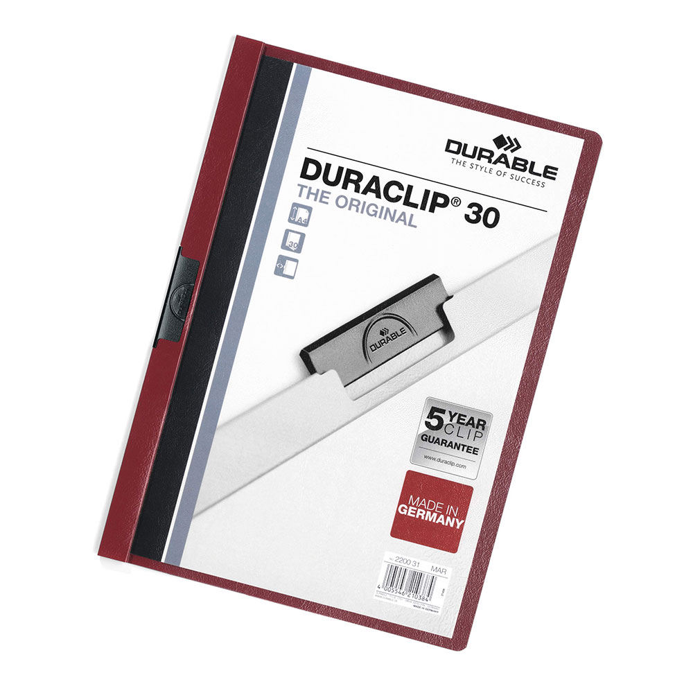 Klämmapp Durable Duraclip 30 A4 30ark Vinröd
