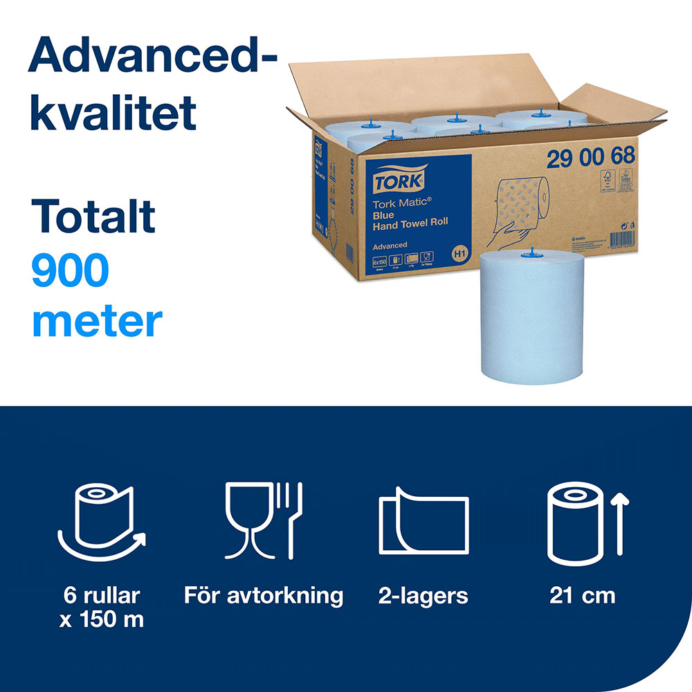 Handtorkrulle Tork Matic® H1 Advanced 2-lags Blå 150m/rl 6rl/fp