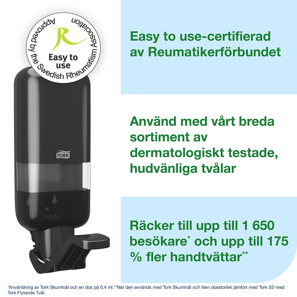 Tvålhållare Tork Skincare Dispenser S4 med armbågsfattning Svart