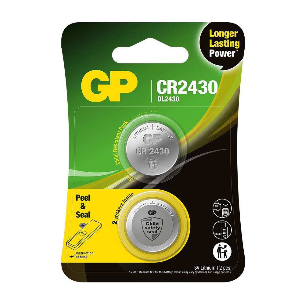 Knappcellbatteri GP Litium Safety-seal CR2430 3V 2st/fp