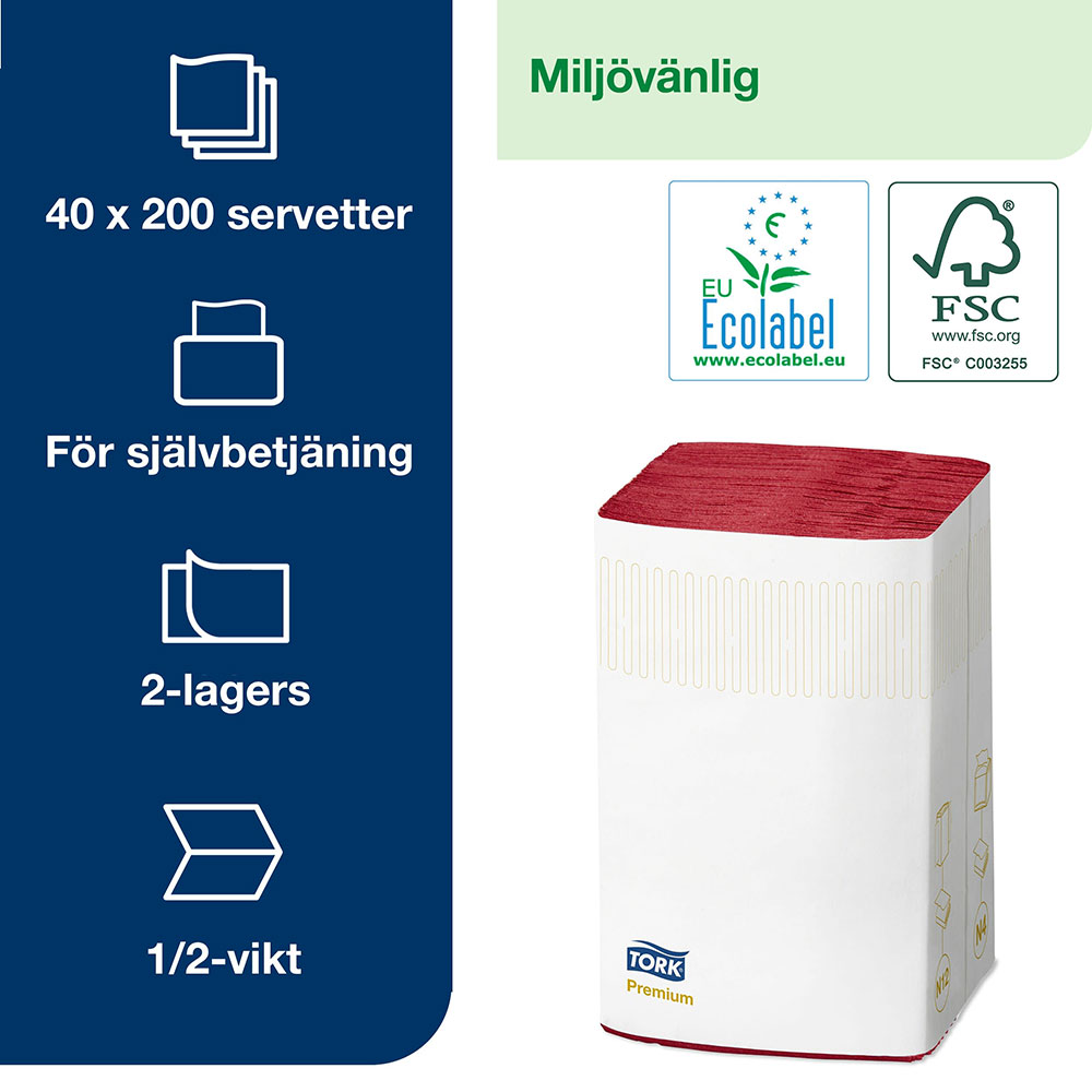Dispenserservett Tork Xpressnap® N4 Premium 1/4-vikt 2-lags 16,5x21,3cm Bordeaux 1000st/fp