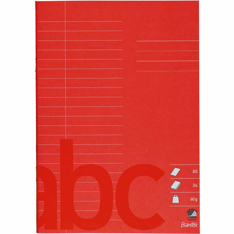 Skolhäfte Bantex A5 Linjerat 22 linjer 8,5mm 60g Papper 24 Blad, Röd
