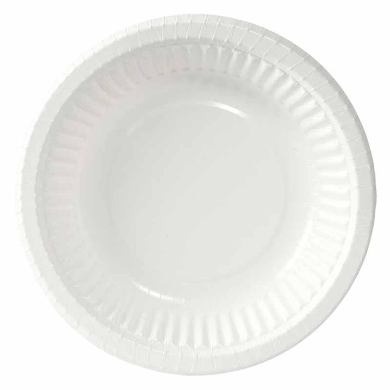 Papperstallrik Vattenbelagd Djup 350ml 18cm Vit 50st/fp