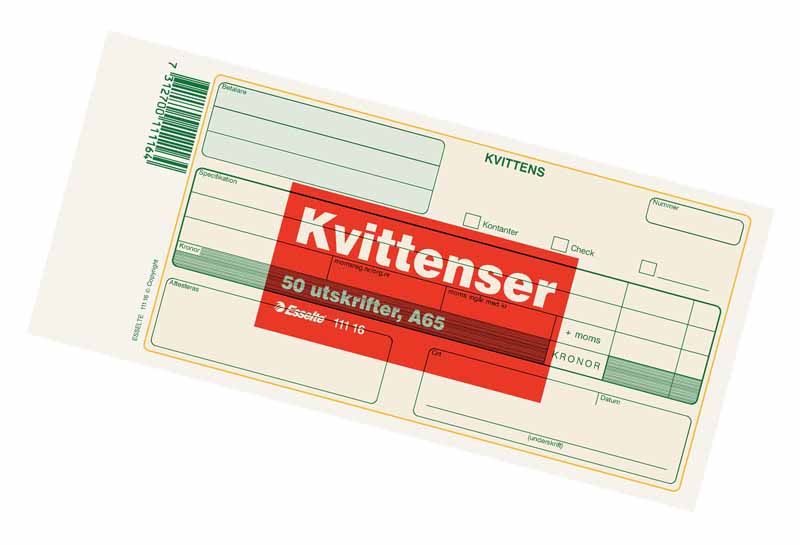 Kvittenser Esselte 1/3 A4 (A65) 50 blad