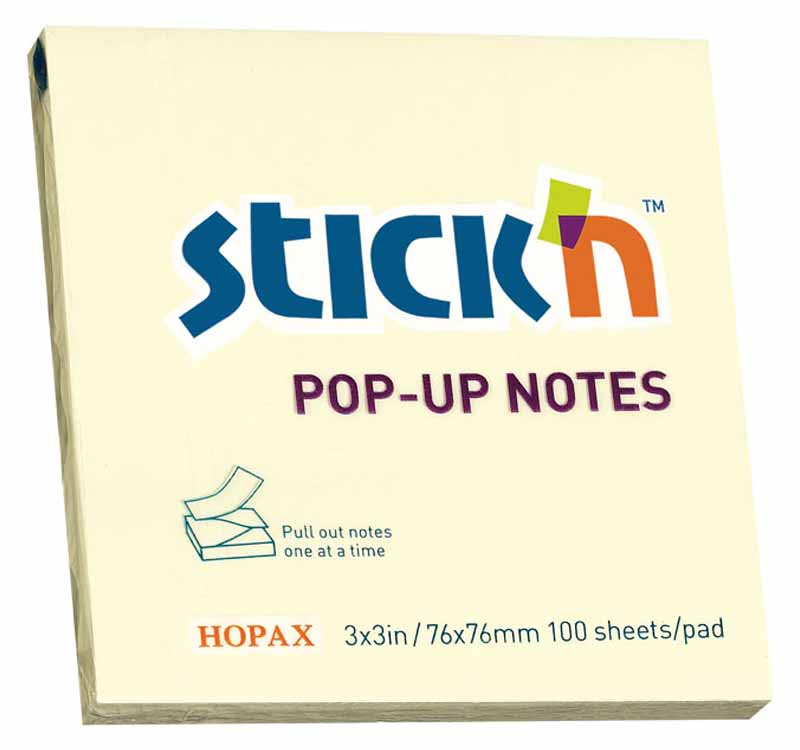 Notisblock Stick'n Pop-up Notes Z-vikt 76x76mm Gul 100 blad
