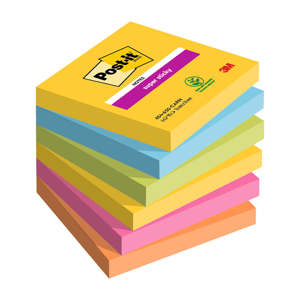 Notisblock Post-It Notes Super Sticky Carnival 76x76mm 6st/fp