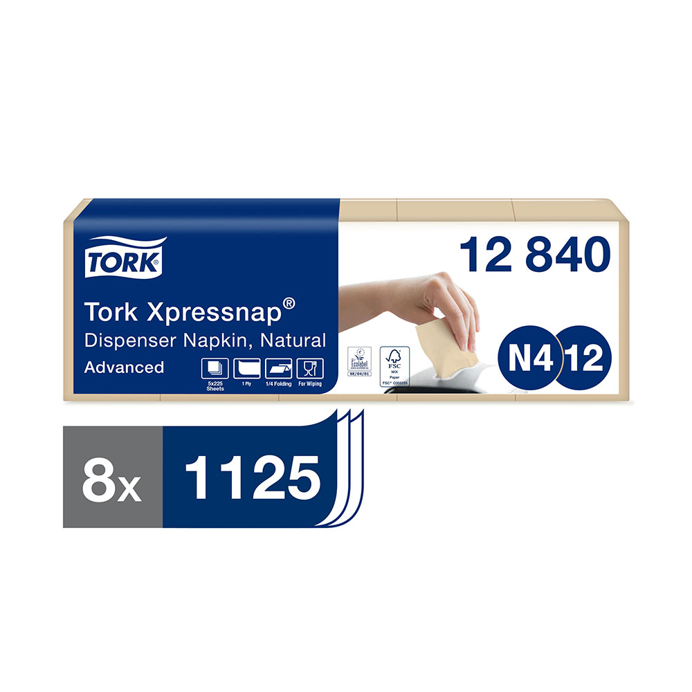 Dispenserservett Tork Xpressnap Advanced N4 1/4-vikt 1-lags 33x22cm Natur 1125st/fp