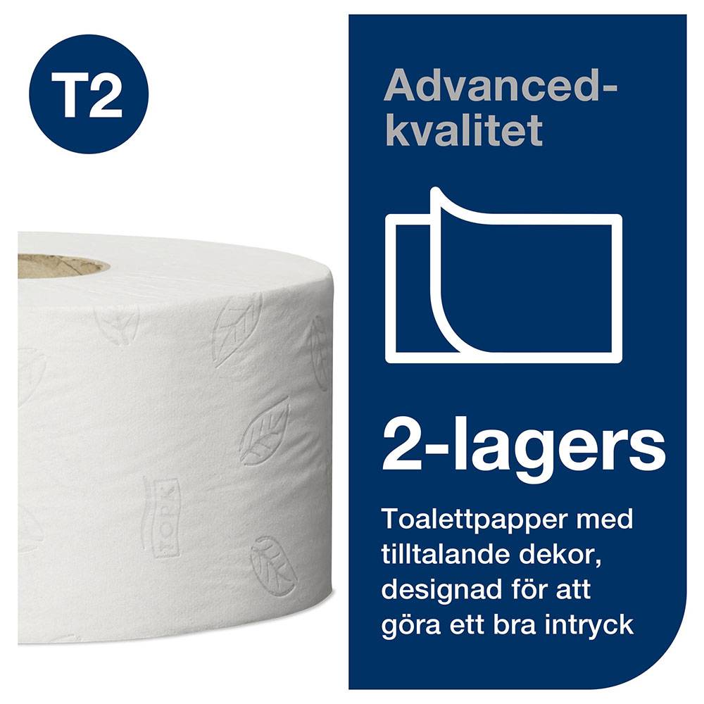 Toalettpapper Tork Mini Jumbo T2 Advanced 2-lags Vit 170m/rl 12rl/fp