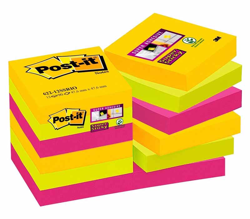 Notisblock Post-It Notes Super Sticky 47,6x47,6mm Rio de Janerio 12st/fp