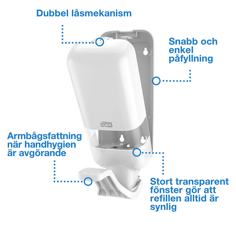 Tvålhållare Tork Skincare Dispenser S4 med armbågsfattning Vit