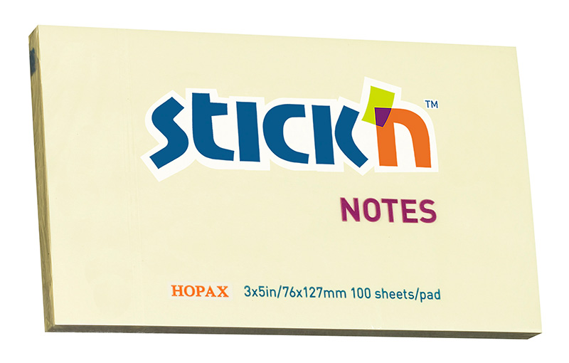 Notisblock Stick'n Notes 76x127mm Gul