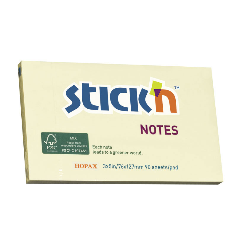 Notisblock Stick'n Notes 76x127mm Gul 90blad/block