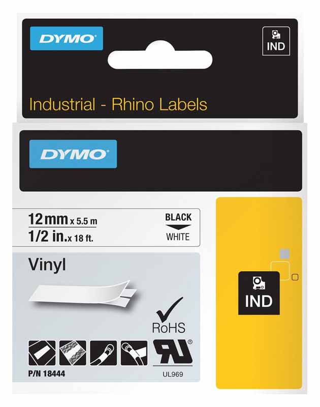 Vinyltejp Rhino 12mmx5,5m Svart/vit