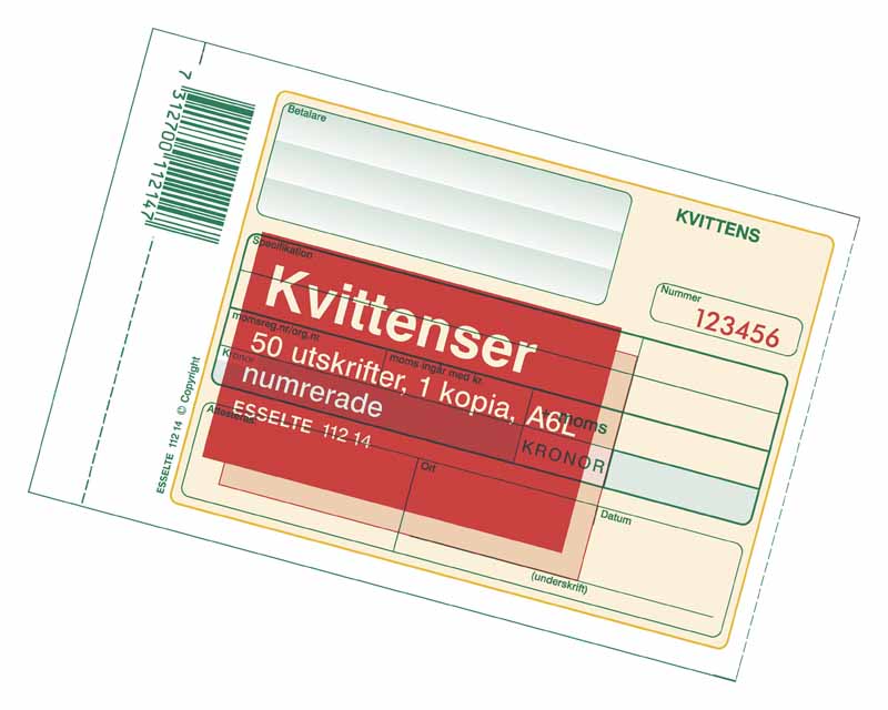 Kvittenser Esselte A6L 2x50 blad numrerade med karbon