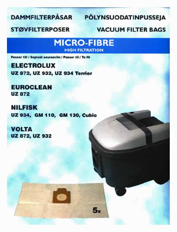 Dammsugarpåse Nilfisk Terrier UZ934, GM110, GM130, 5 st/fp