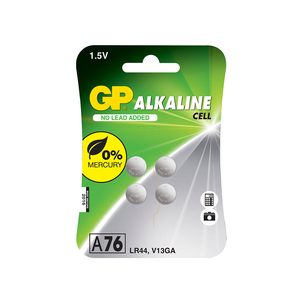 Knappcellbatteri GP Alkaline 1,5V A76/LR44 4st/fp
