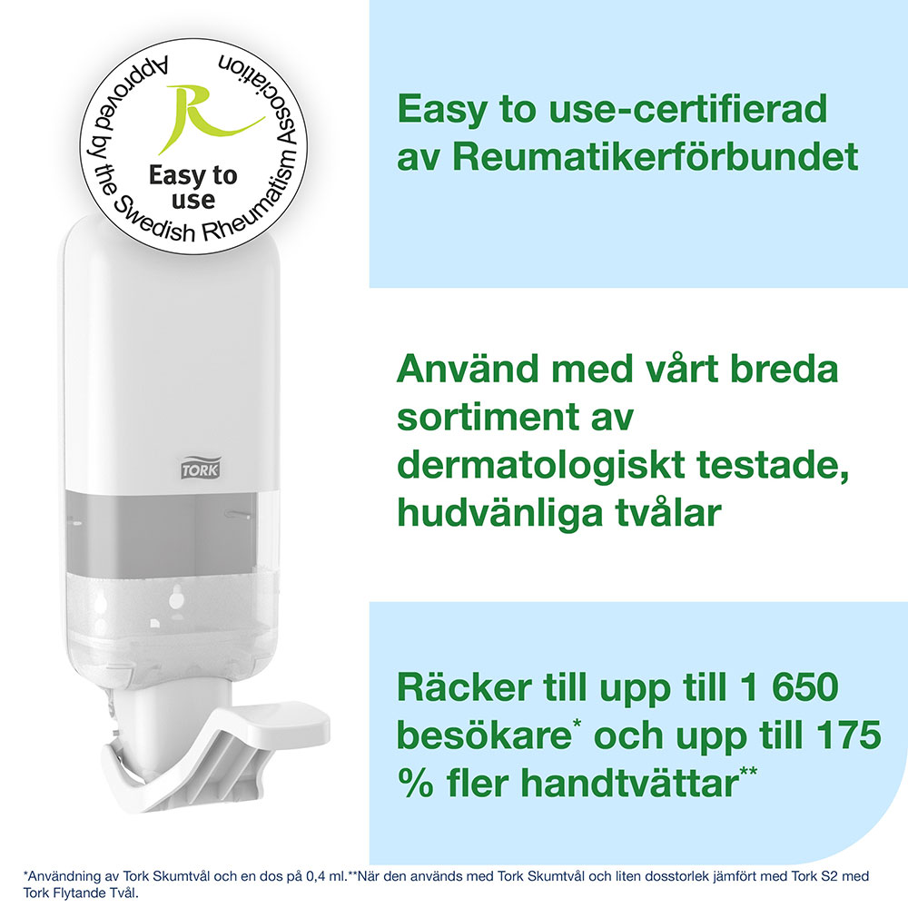 Tvålhållare Tork Skincare Dispenser S4 med armbågsfattning Vit